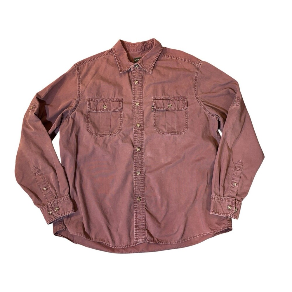 Vintage Eddie Bauer Men’s XL Button Up Shirt Brown Reddish Utility Cotton